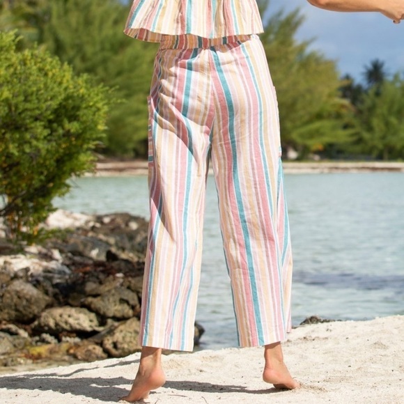 NWT Roxy Drifting Shorelines Striped Wide Leg Crop Trouser Linen Pants - Picture 5 of 10